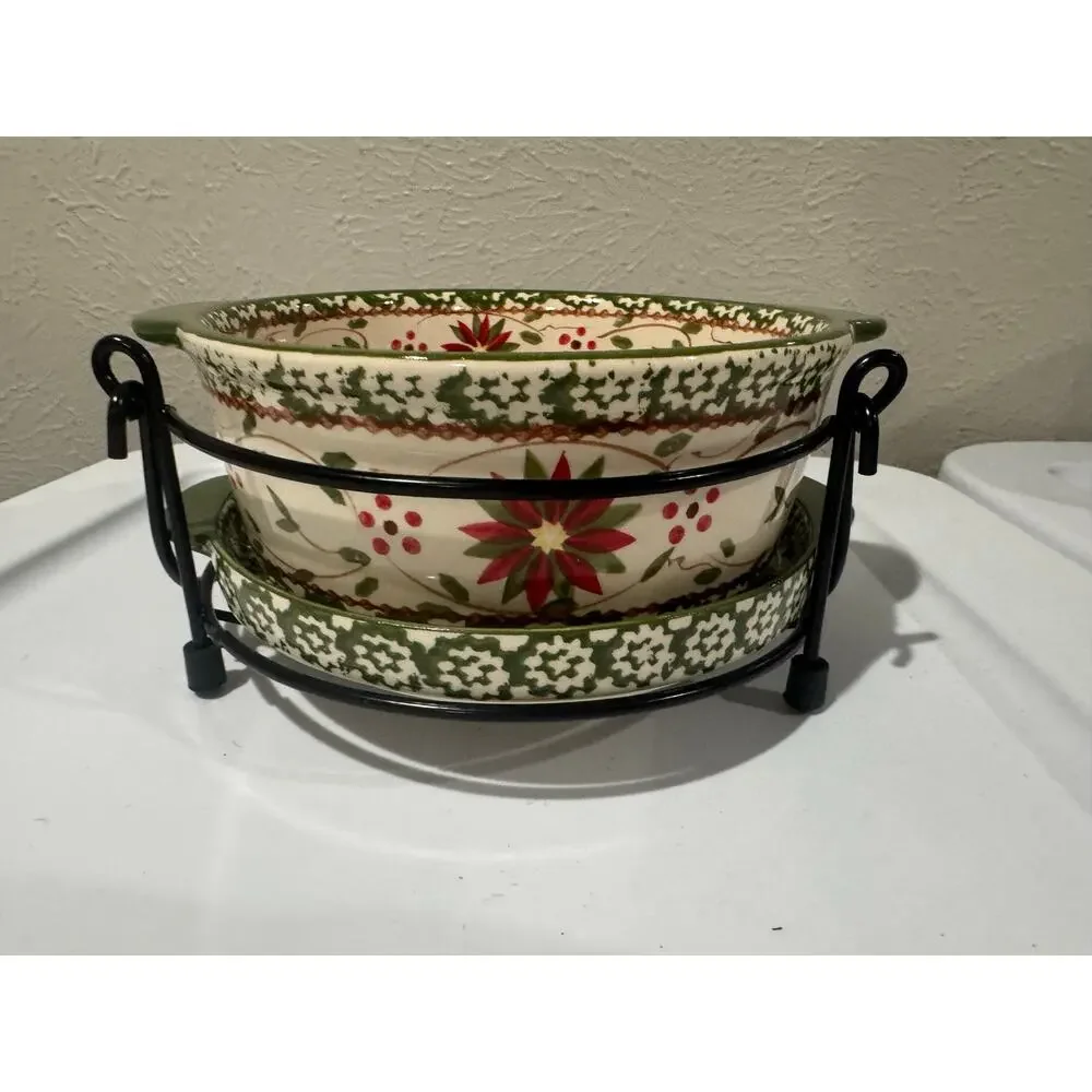 Temptations Old World Poinsettia 1 Qt Round Bowl Set